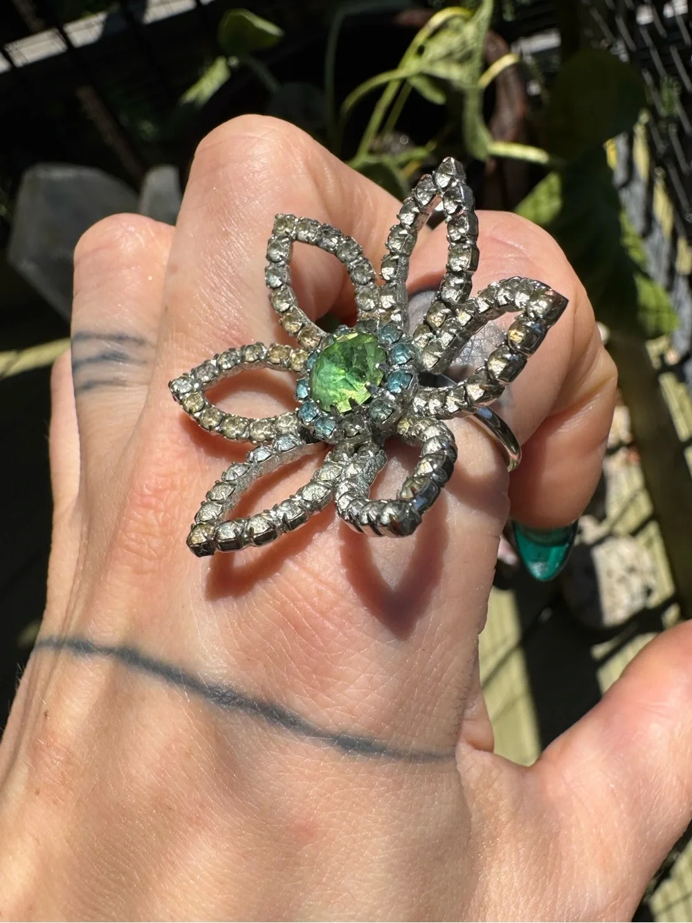 Vintage Floral Crystal Statement Ring